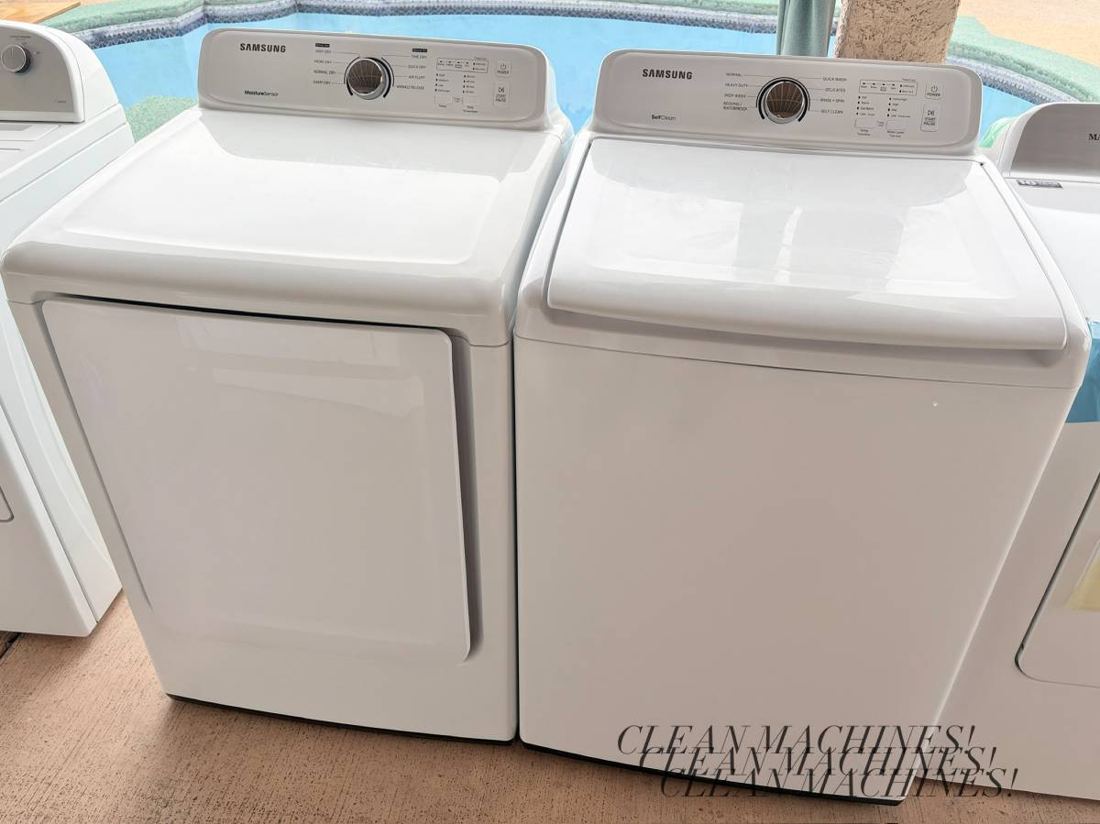 Both Samsung washer and dryer shown side by side